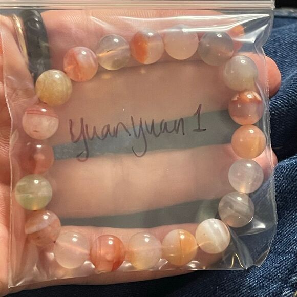 Yuan yuan Agate bracelet striped layers light rainbow colors stretch 10mm 7.5” n - Picture 7 of 7